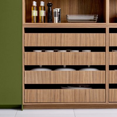 Y_LM Mattlack sepiagrün EV 7090 Nussbaum mondial D1 Regal Innenschubkästen